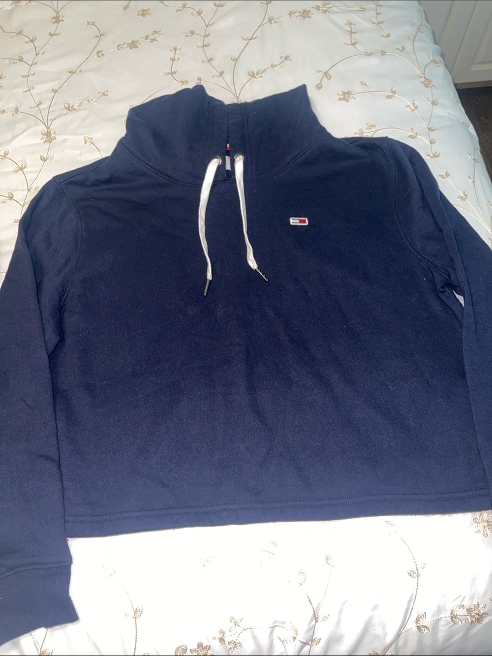 Tommy Hilfiger Navy Pullover Funnel Neck Sweatshirt with Drawstring